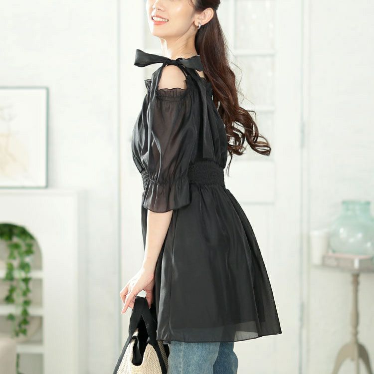 大きいサイズ レディース リボンオフショルペプラムチュニック　tana-351019