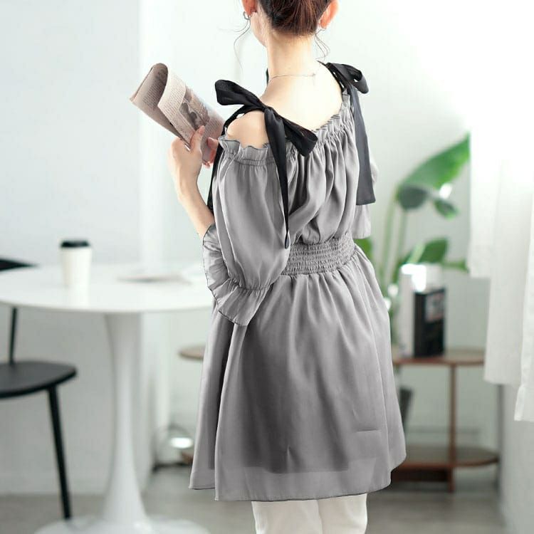 大きいサイズ レディース リボンオフショルペプラムチュニック　tana-351019