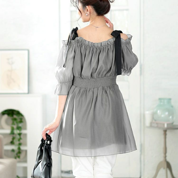 大きいサイズ レディース リボンオフショルペプラムチュニック　tana-351019