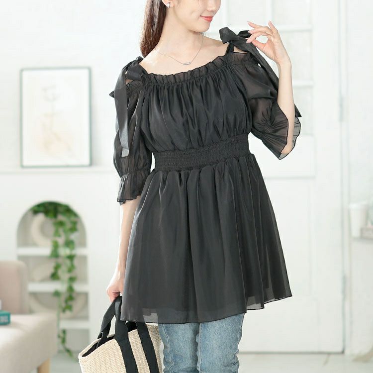 大きいサイズ レディース リボンオフショルペプラムチュニック　tana-351019