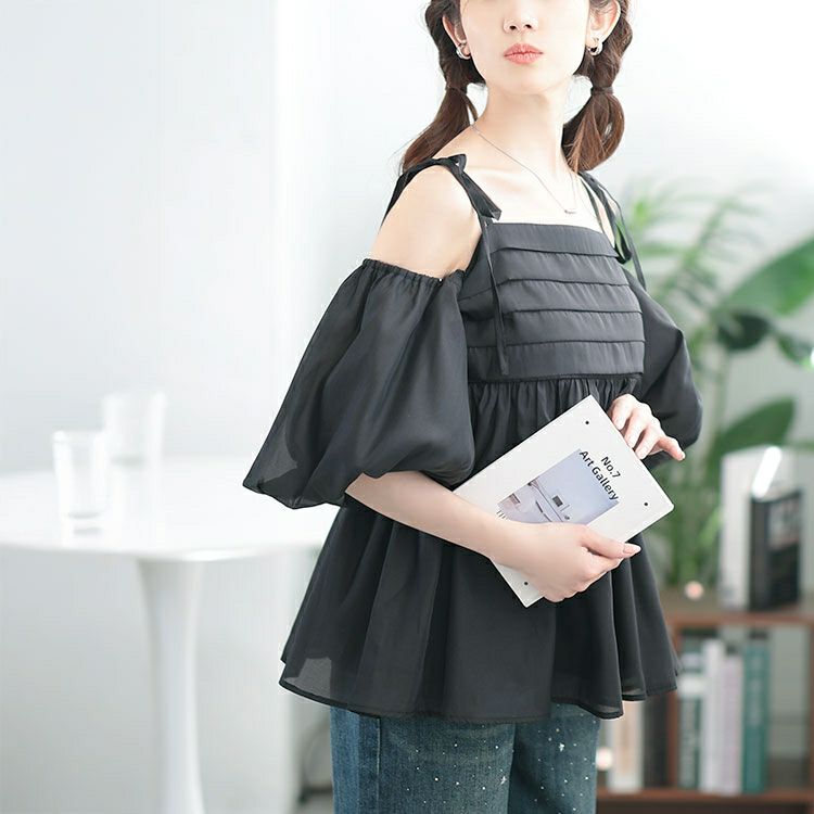 大きいサイズ レディース 袖取り外し2wayリボンキャミソール　tana-351022