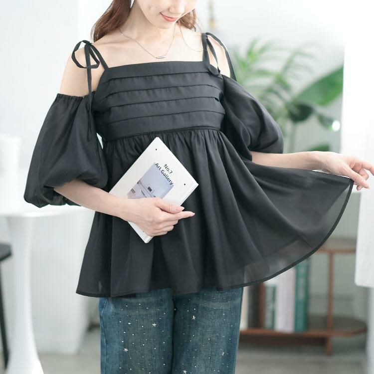 大きいサイズ レディース 袖取り外し2wayリボンキャミソール　tana-351022 ブラック