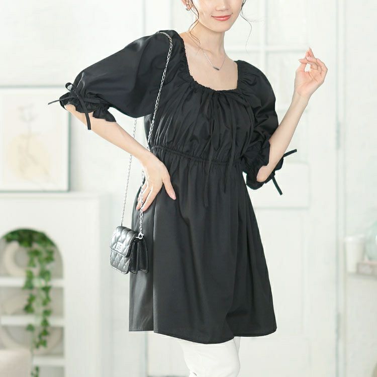 大きいサイズ レディース スクエアネックギャザーペプラムチュニック　tana-351021