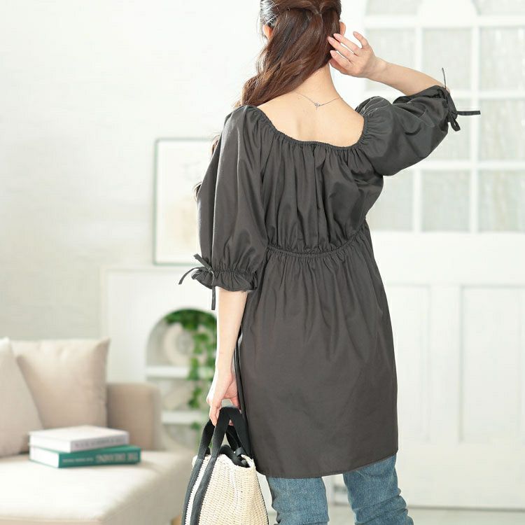 大きいサイズ レディース スクエアネックギャザーペプラムチュニック　tana-351021