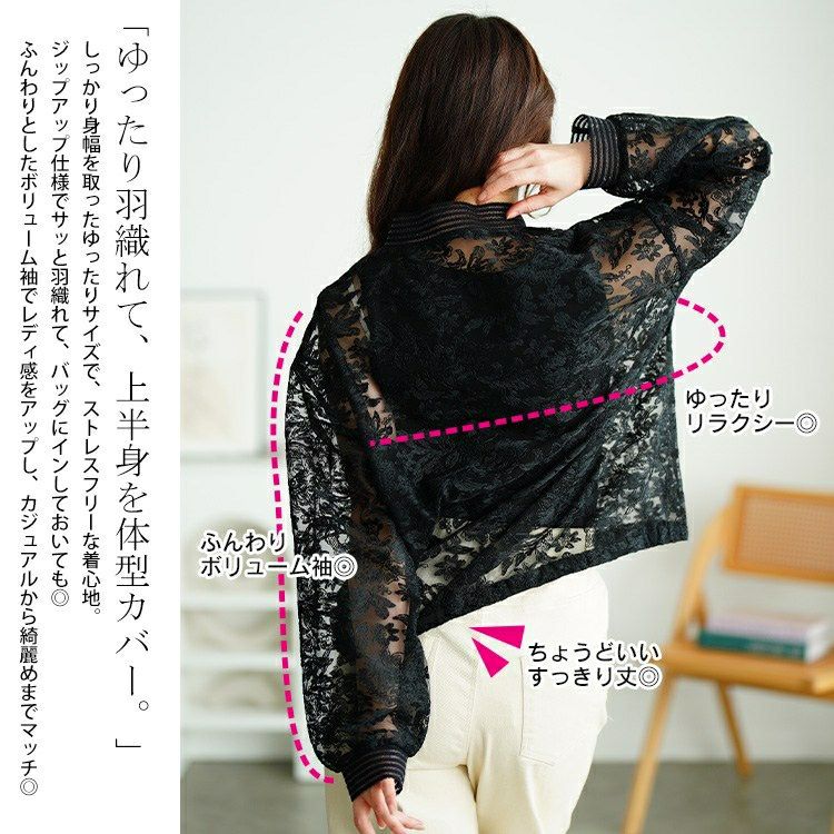 大きいサイズ レディース 花柄レースZIPブルゾン　tog-1030