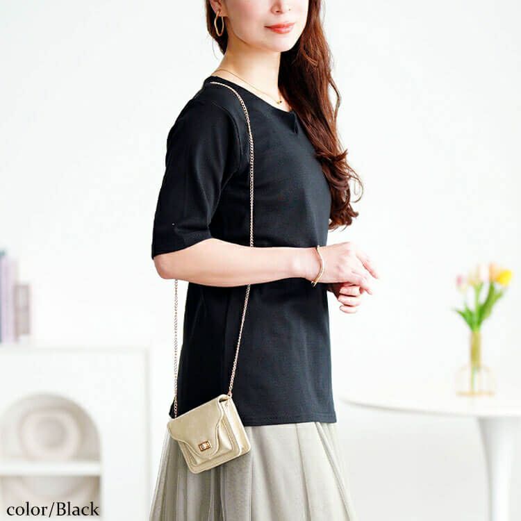 大きいサイズ レディース キーネックコットンカットソー　wk-0511【メール便可】