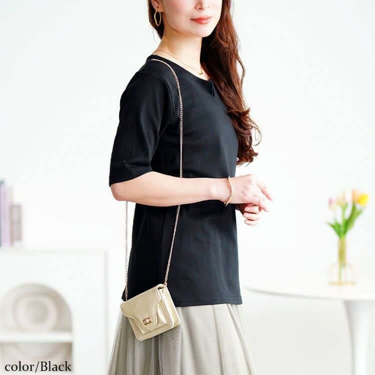 大きいサイズ レディース キーネックコットンカットソー　wk-0511【メール便可】 ブラック