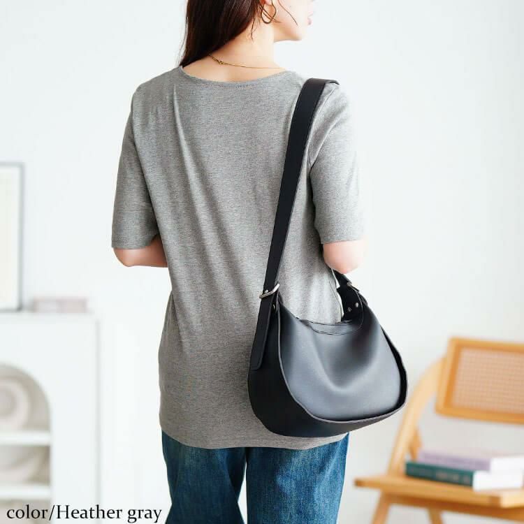 大きいサイズ レディース キーネックコットンカットソー　wk-0511【メール便可】 杢グレー