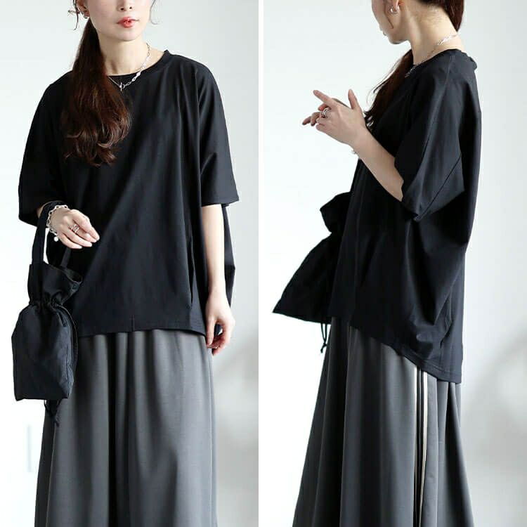 大きいサイズ レディース 裾タックコットンドルマンプルオーバー wk