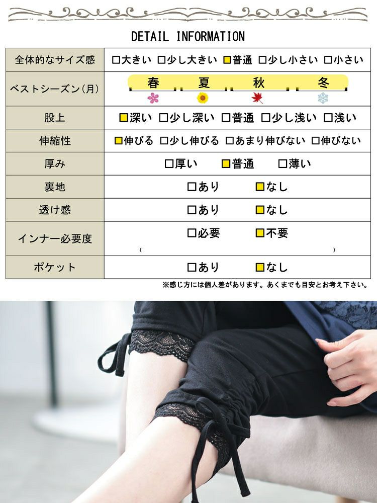 大きいサイズ レディース 裾レース＆ドロスト7分丈レギンス　cast-5554007【メール便可】