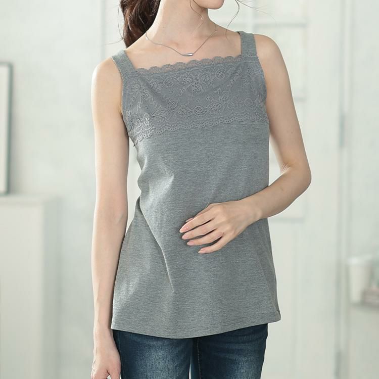 大きいサイズ レディース スカラップレースタンクトップ　cast-5554005【メール便可】 グレー