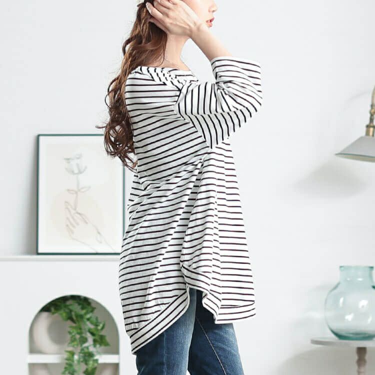 大きいサイズ レディース コットンボーダーチュニック　cpdai-659698【メール便可】