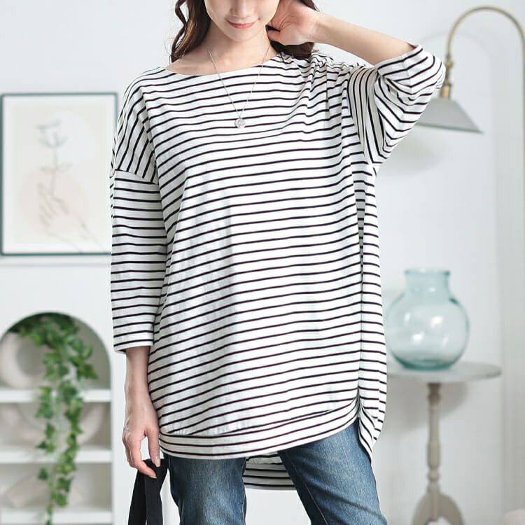 大きいサイズ レディース コットンボーダーチュニック　cpdai-659698【メール便可】