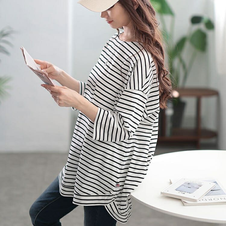 大きいサイズ レディース コットンボーダーチュニック　cpdai-659698【メール便可】