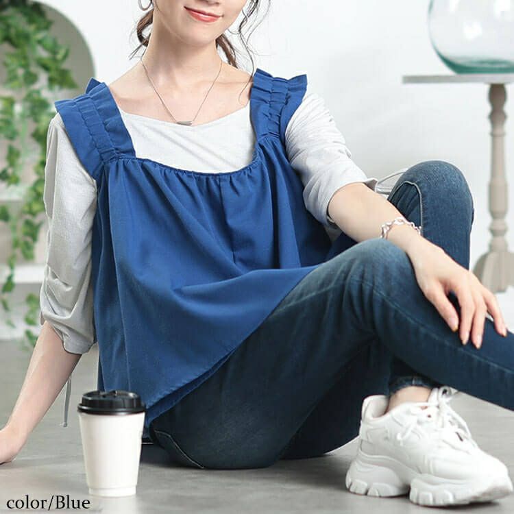 大きいサイズ レディース 接触冷感＆UVカットフリル肩紐フレアキャミソール　cpdai-640815【メール便可】