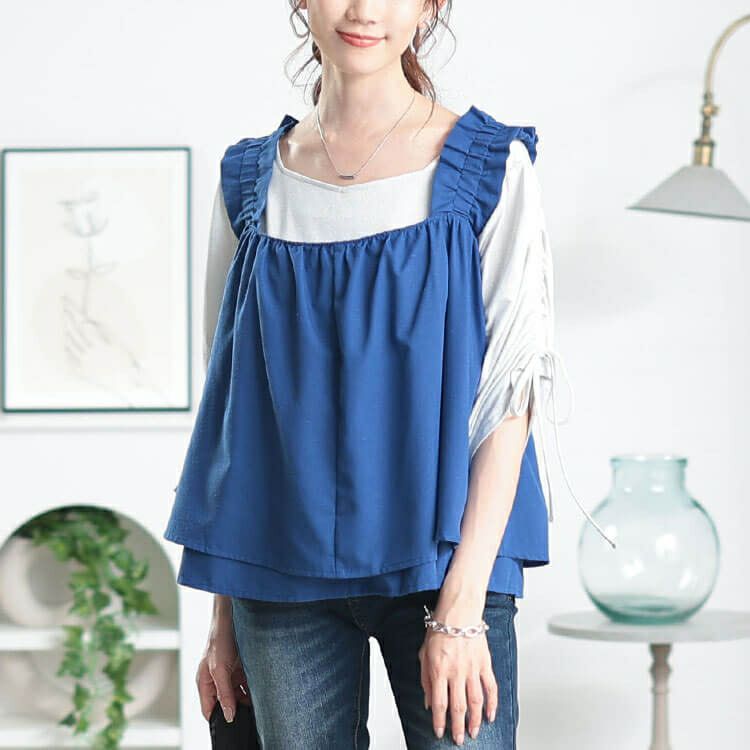 大きいサイズ レディース 接触冷感＆UVカットフリル肩紐フレアキャミソール　cpdai-640815【メール便可】