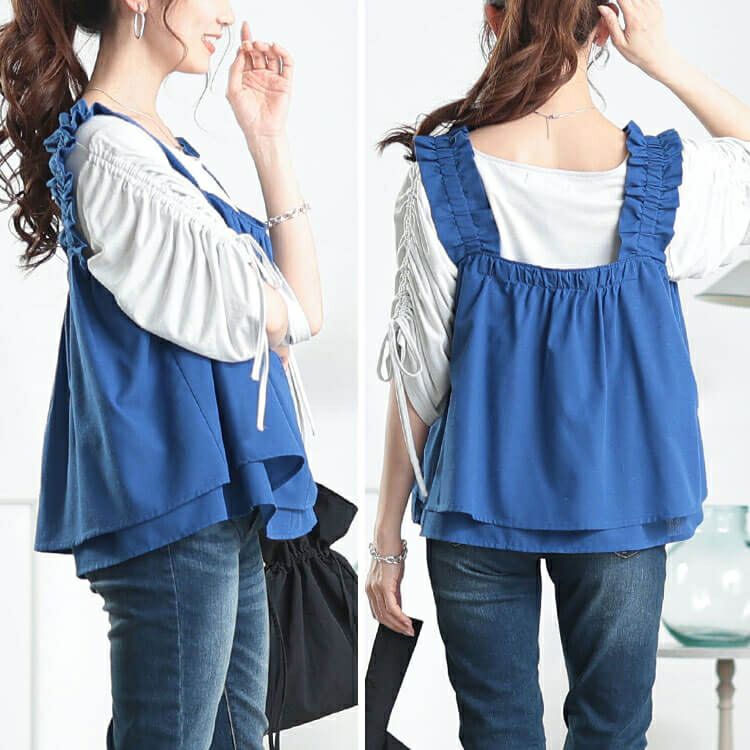 大きいサイズ レディース 接触冷感＆UVカットフリル肩紐フレアキャミソール　cpdai-640815【メール便可】