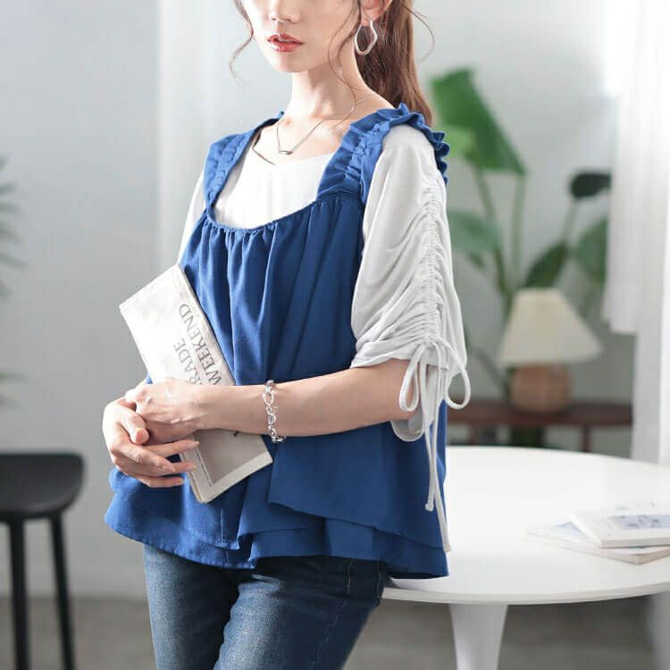 大きいサイズ レディース 接触冷感＆UVカットフリル肩紐フレアキャミソール　cpdai-640815【メール便可】