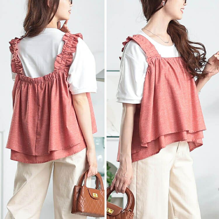 大きいサイズ レディース 接触冷感＆UVカットフリル肩紐フレアキャミソール　cpdai-640815【メール便可】