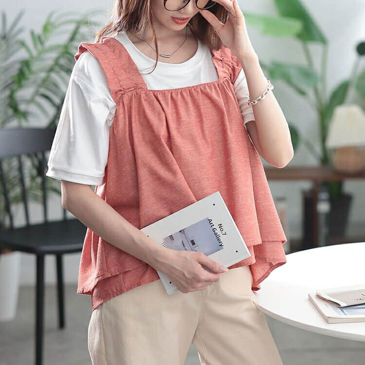 大きいサイズ レディース 接触冷感＆UVカットフリル肩紐フレアキャミソール　cpdai-640815【メール便可】