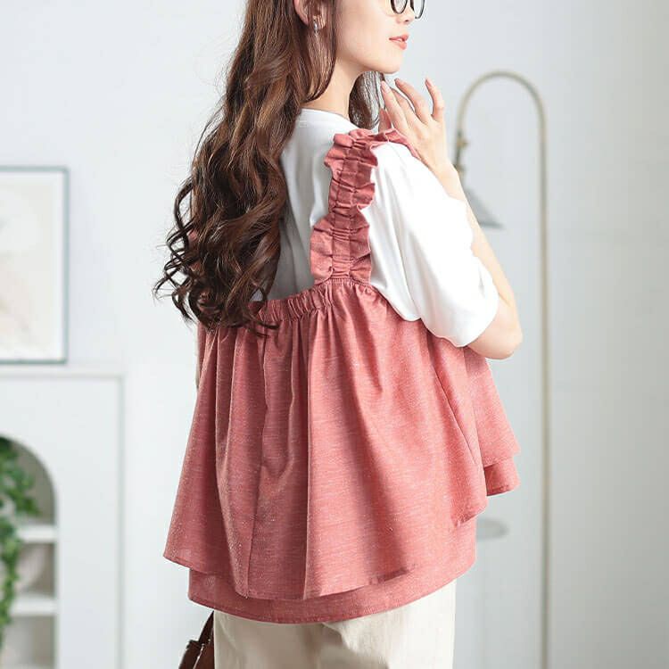 大きいサイズ レディース 接触冷感＆UVカットフリル肩紐フレアキャミソール　cpdai-640815【メール便可】