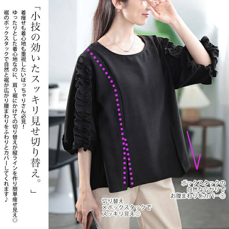 大きいサイズ レディース 接触冷感＆UVカットフリル袖タックペプラムプルオーバー　cpdai-640798