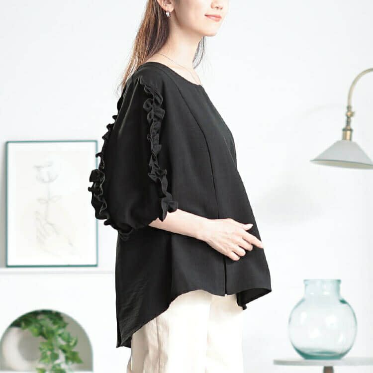 大きいサイズ レディース 接触冷感＆UVカットフリル袖タックペプラムプルオーバー　cpdai-640798