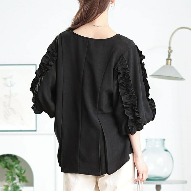 大きいサイズ レディース 接触冷感＆UVカットフリル袖タックペプラムプルオーバー　cpdai-640798