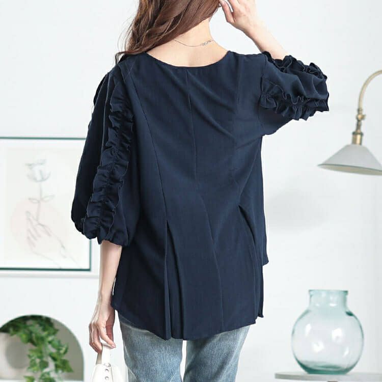 大きいサイズ レディース 接触冷感＆UVカットフリル袖タックペプラムプルオーバー　cpdai-640798