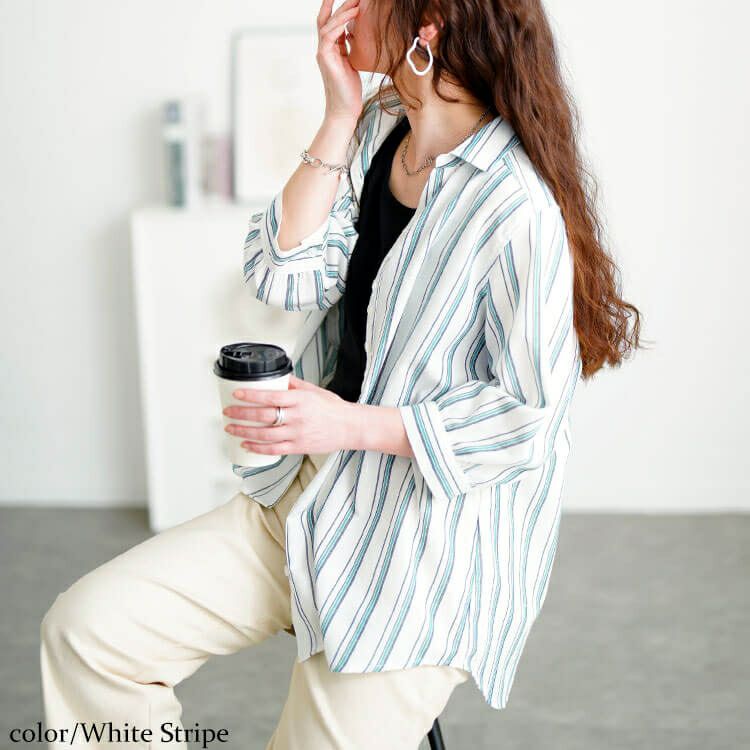 大きいサイズ レディース 接触冷感＆UVカット＆洗濯速乾ストライプシャツ　cpdai-640809【メール便可】