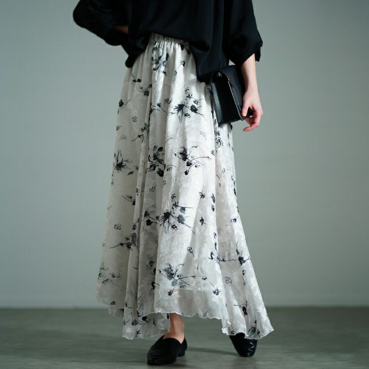 大きいサイズ レディース 花柄シフォンジャガードフレアスカート　maru-30140