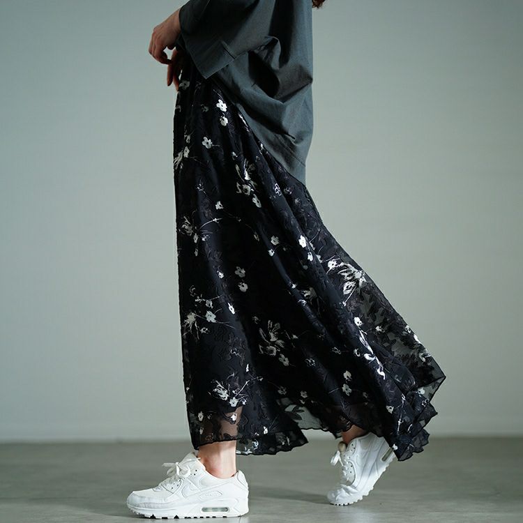 大きいサイズ レディース 花柄シフォンジャガードフレアスカート　maru-30140