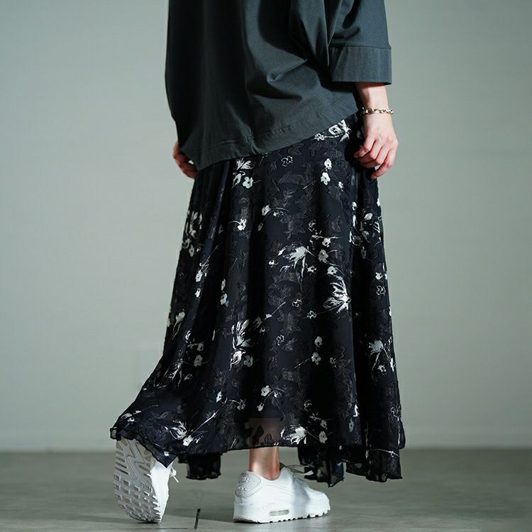 大きいサイズ レディース 花柄シフォンジャガードフレアスカート　maru-30140