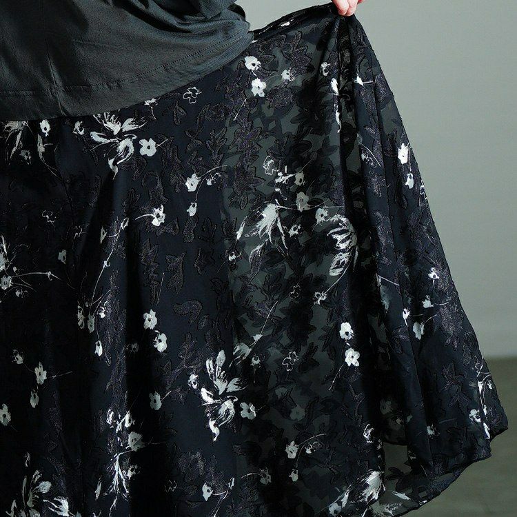 大きいサイズ レディース 花柄シフォンジャガードフレアスカート　maru-30140