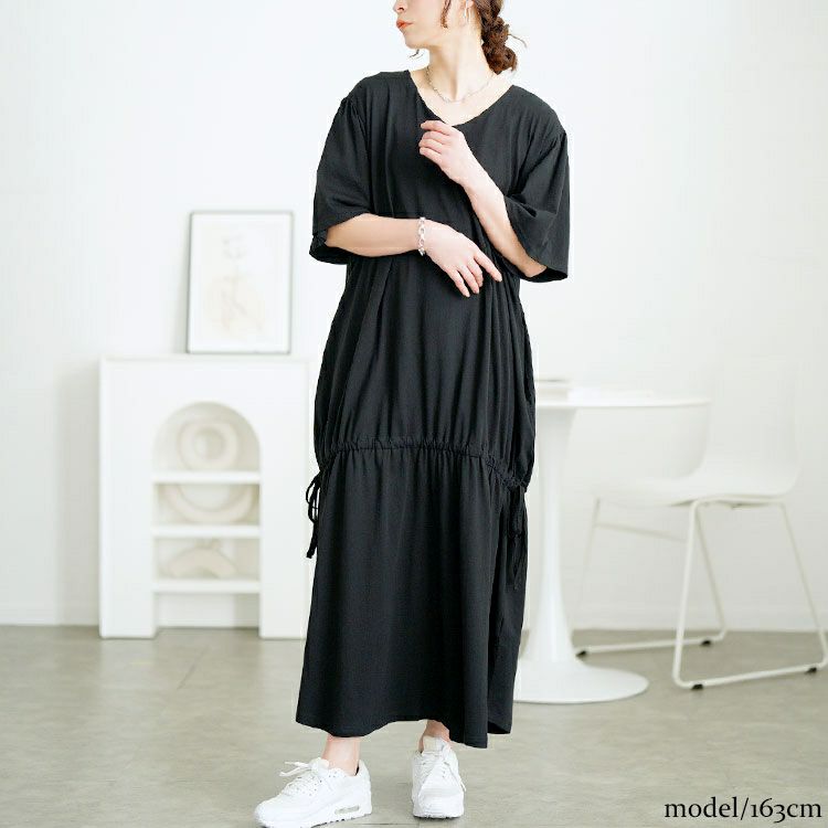 大きいサイズ レディース ドロストマーメイドコットンワンピース　wk-0518