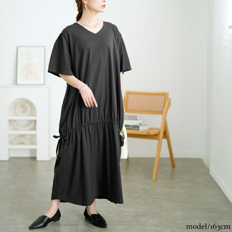 大きいサイズ レディース ドロストマーメイドコットンワンピース　wk-0518