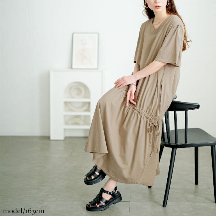 大きいサイズ レディース ドロストマーメイドコットンワンピース　wk-0518