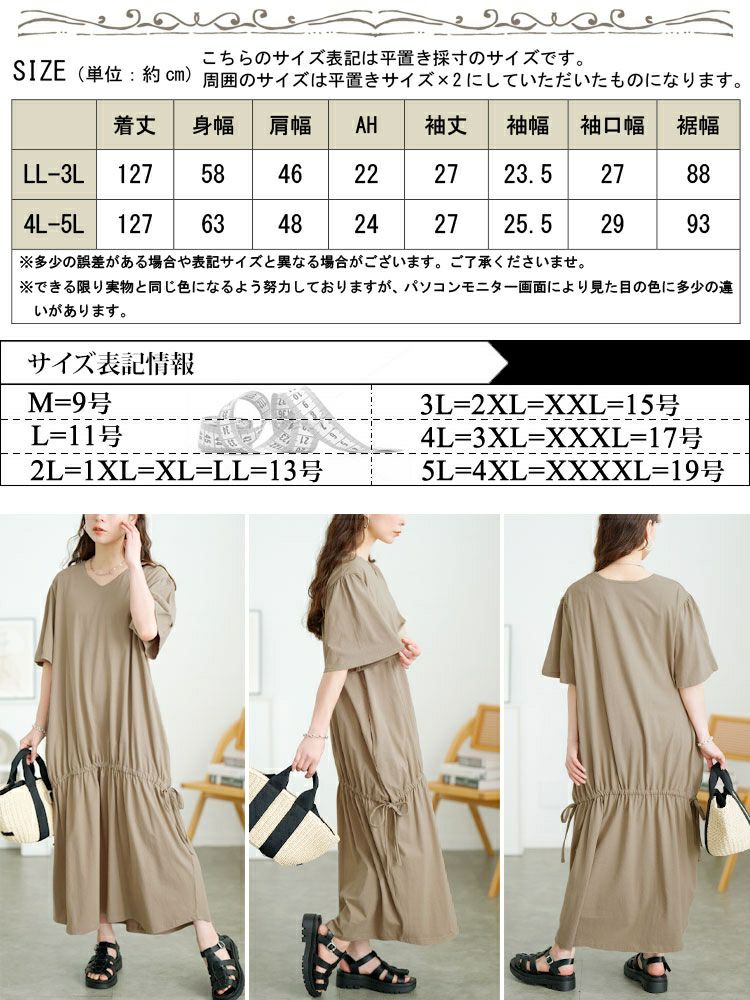 大きいサイズ レディース ドロストマーメイドコットンワンピース　wk-0518