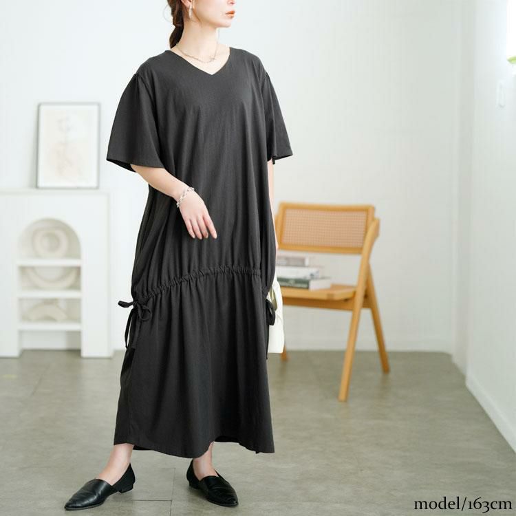 大きいサイズ レディース ドロストマーメイドコットンワンピース　wk-0518 チャコールグレー