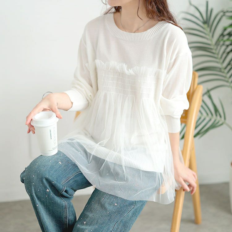 大きいサイズ レディース ビスチェ風チュールドッキングサマーニット　sum-0004