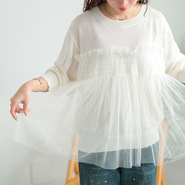 大きいサイズ レディース ビスチェ風チュールドッキングサマーニット　sum-0004