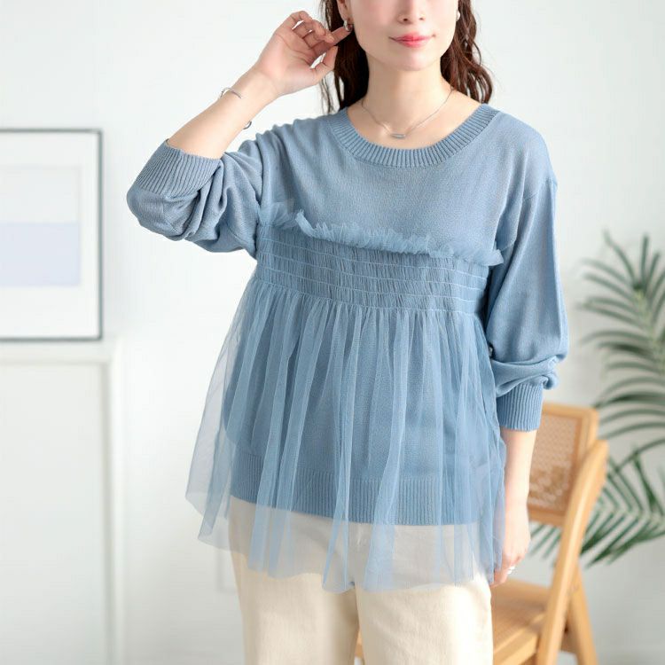 大きいサイズ レディース ビスチェ風チュールドッキングサマーニット　sum-0004