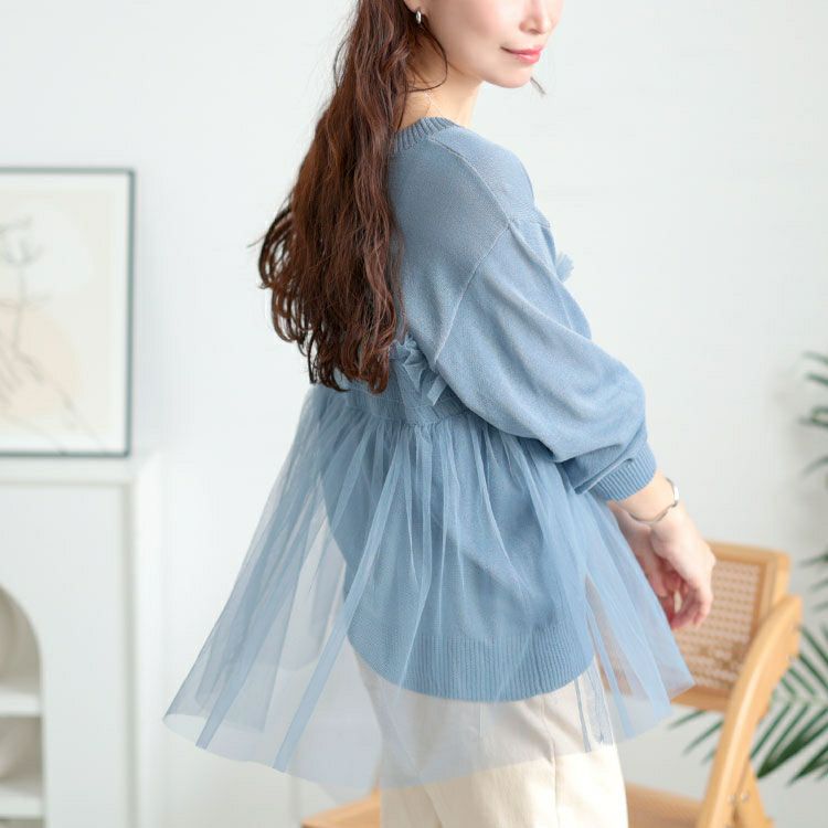 大きいサイズ レディース ビスチェ風チュールドッキングサマーニット　sum-0004