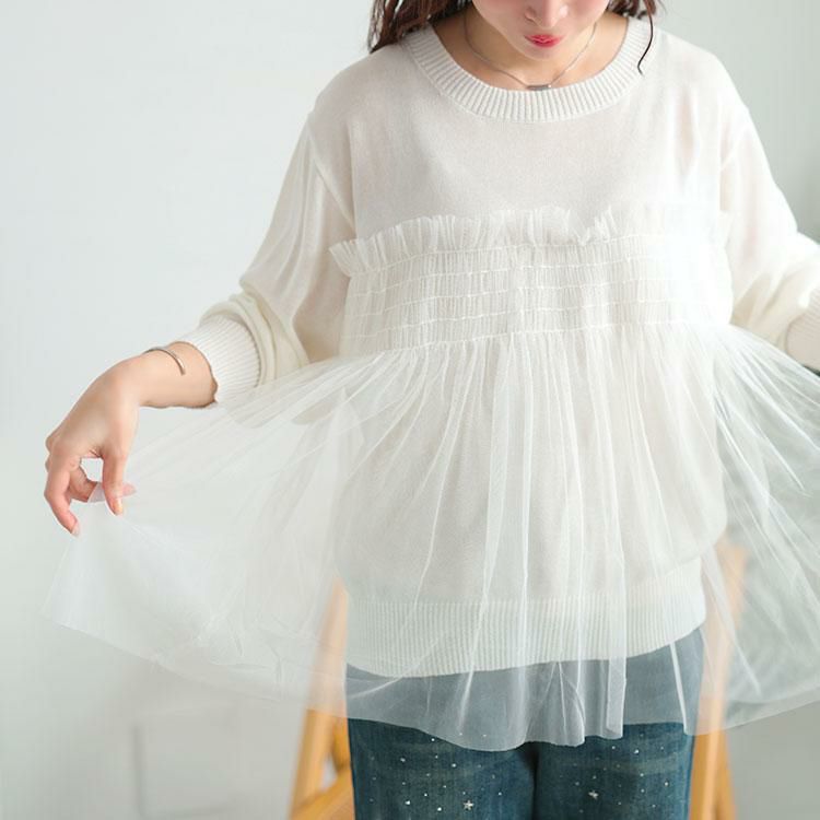 大きいサイズ レディース ビスチェ風チュールドッキングサマーニット　sum-0004 オフホワイト