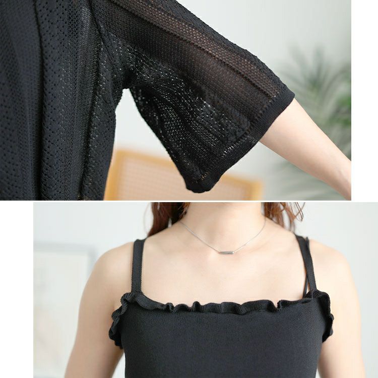 大きいサイズ レディース 透かし編みボレロ＆ショート丈キャミセット　sum-0003