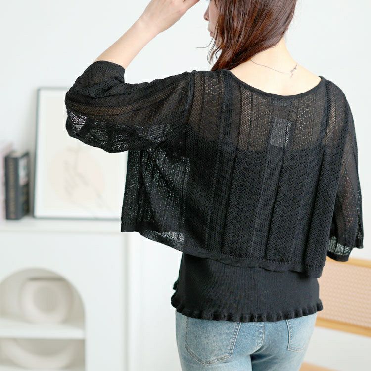 大きいサイズ レディース 透かし編みボレロ＆ショート丈キャミセット　sum-0003