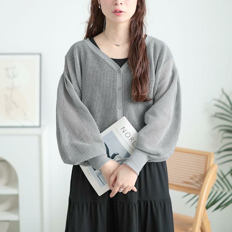 大きいサイズ レディース メッシュ編みボリューム袖ショート丈