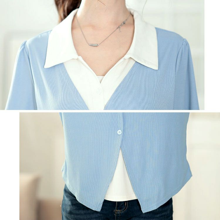 大きいサイズ レディース カーディガンレイヤード風リブカットソー　goldy-1673【メール便可】