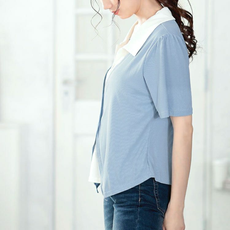 大きいサイズ レディース カーディガンレイヤード風リブカットソー　goldy-1673【メール便可】