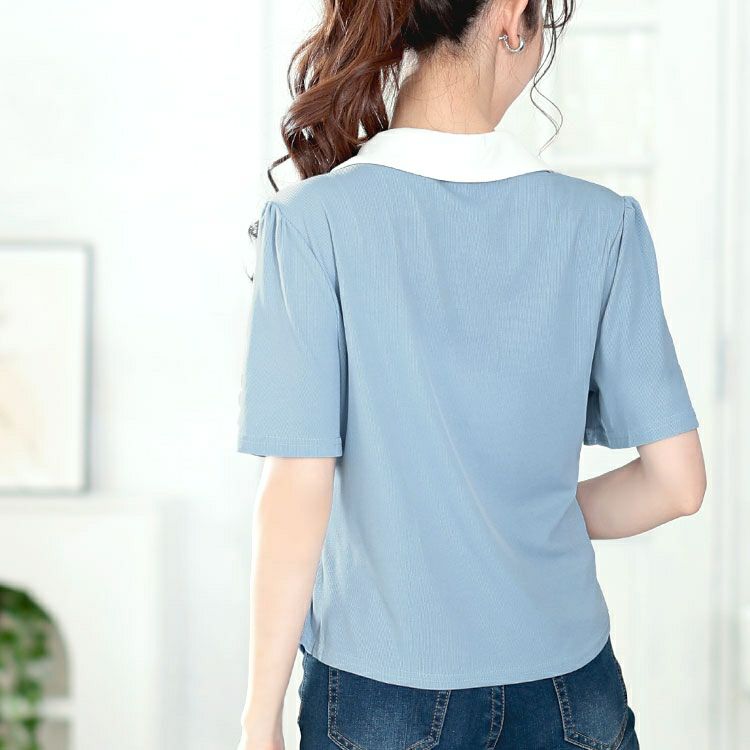 大きいサイズ レディース カーディガンレイヤード風リブカットソー　goldy-1673【メール便可】